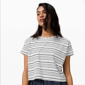 Lululemon Black & White Stripe Cates Tee 10
